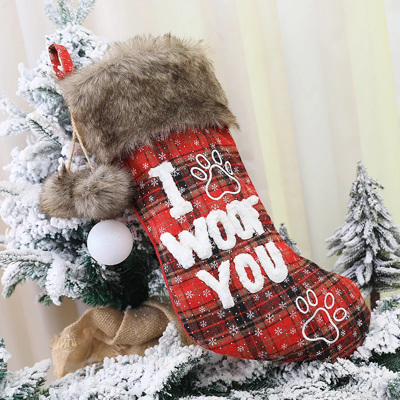 Рождественские чулки носки Рождество с шариком клетчатый принт буква собачья