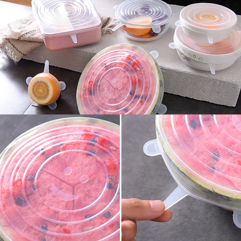 

12pcs Reusable Silicone Food Cover Elastic Stretch Adjustable Bowl Lids Universal Kitchen Wrap Seal Fresh Keeping Silicone Caps
