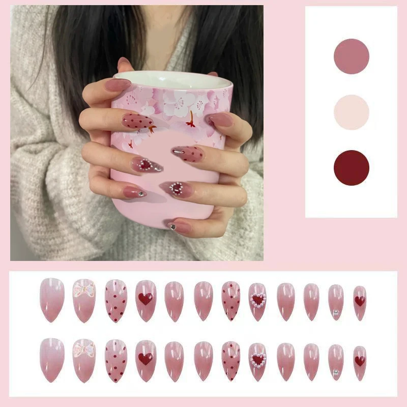 

24 шт., накладные ногти с миндальным жемчугом