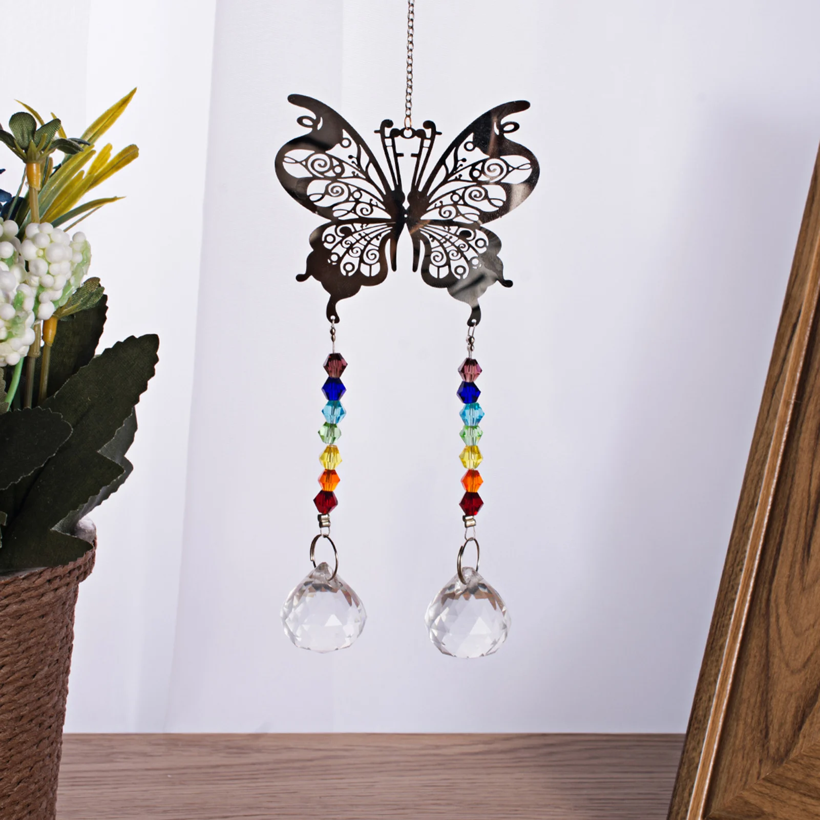 

Butterfly Hanging Ornament with Lighting Ball DIY Silver White Multi Colors Crystal Home Decoration Room Decor Exquisite Gift