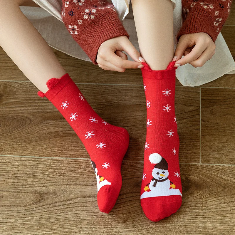 Autumn Winter New Soft Warm Combed Cotton Christmas Socks Women Men Couple New Year Santa Claus Tree Snow Elk Happy Socks Gifts