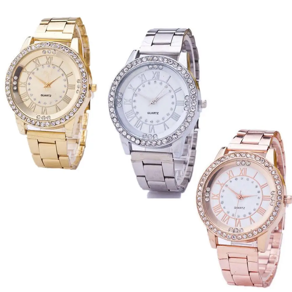 

Women Fashion Stainless Steel Analog Quartz Wrist Watch Rhinestone Wristwatch Ladies Dress Watches Gift Luxury