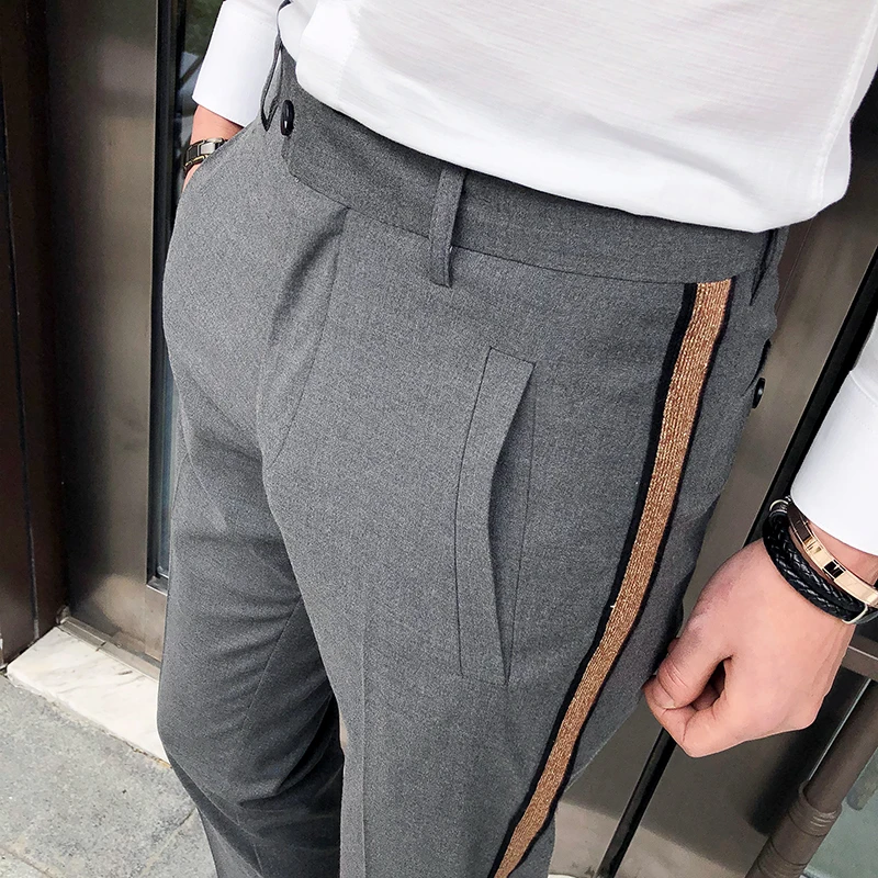 

2018 Mens Dress Pant Business Casual Office Trousers Ment Ankle Length Slim Fit Men Social Trouser