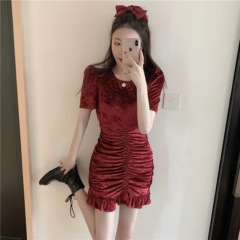 Красное бархатное мини-платье Curto модное Брендовое винтажное платье в стиле