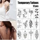 12 шт., с декором в виде цветка, временные татуировки для Для женщин Роза с бабочками и птицами штаны с фальш-вставкой, наклейки Waterprrof половину руки наклейки в стиле боди-арт