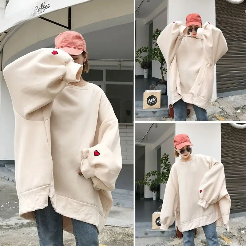 

Large sizeLoveSweaterFemaleSpring and AutumnKorean versionThin sectionPlus velvetHarajuku styleMid-lengthHedgingmiddle School st