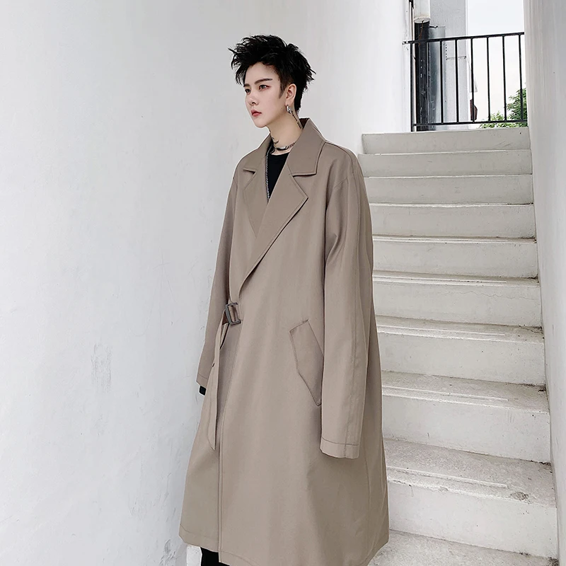 

Men Vintage Fashion Casual Loose Long Trench Coat Outerwear Male Women Streetwear Solid Color Trench Jacket Overcoat