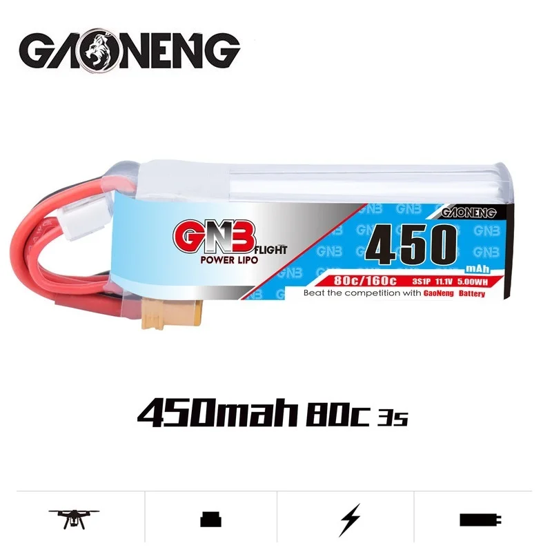 

2/4 шт. Gaoneng GNB 11,1 В 450 мАч 3S 80C/160C Lipo батарея XT30U-F разъем для iFlight CineBee Indoor Cine Whoop BetaFPV Drone RC