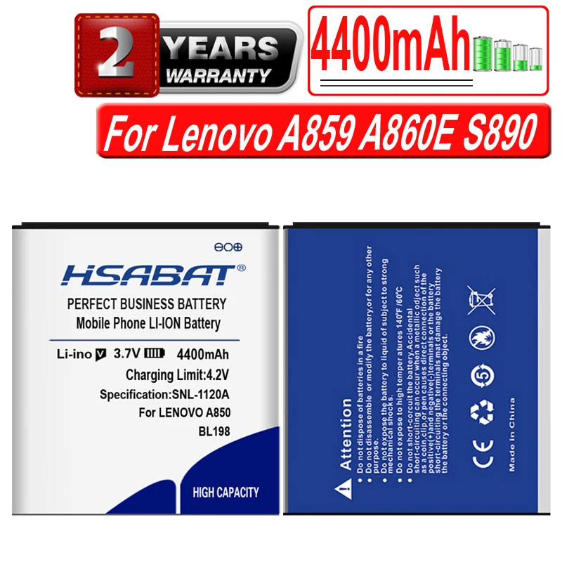 Аккумулятор HSABAT для Lenovo A859 A860E S890 A850 A830 K860 K860i A678T S880 S880i BL198 4400 мАч|Аккумуляторы