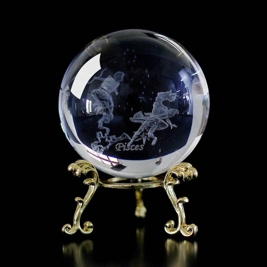 60 MM 3D Zodiac Sign Star Crystal Ball Laser Engraved Glass Sphere Crystal Craft Home Decor Birthday Gift Ornament