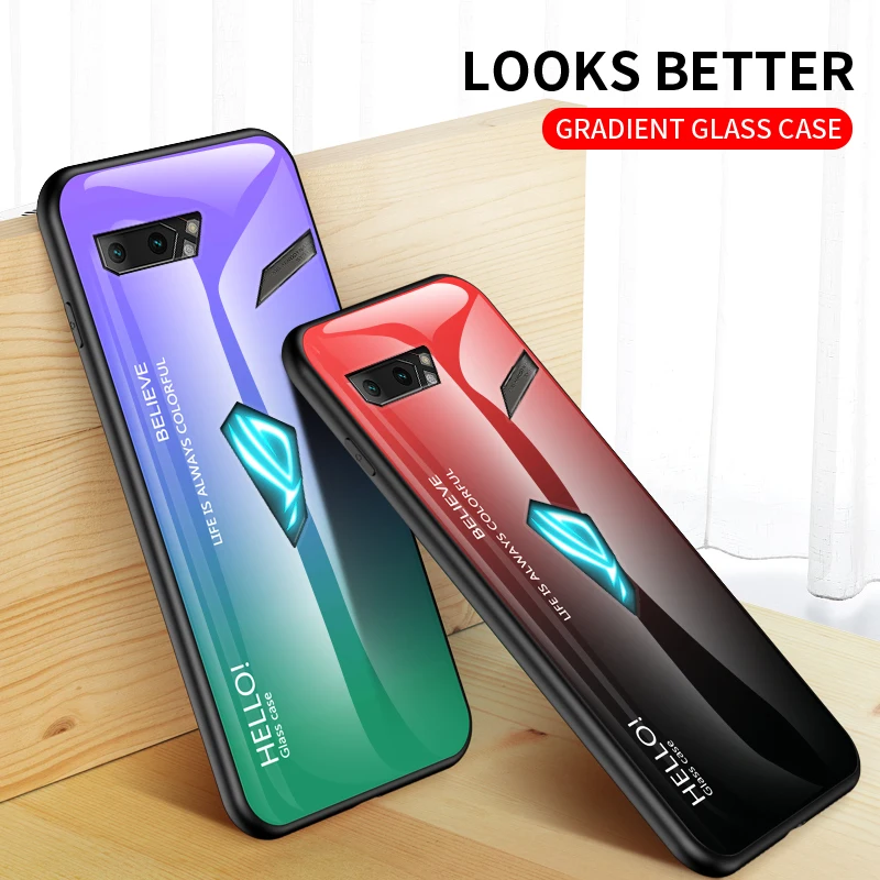Чехол для Asus ROG Phone 2 ZS660KL из закаленного стекла роскошный градиентный Мягкий