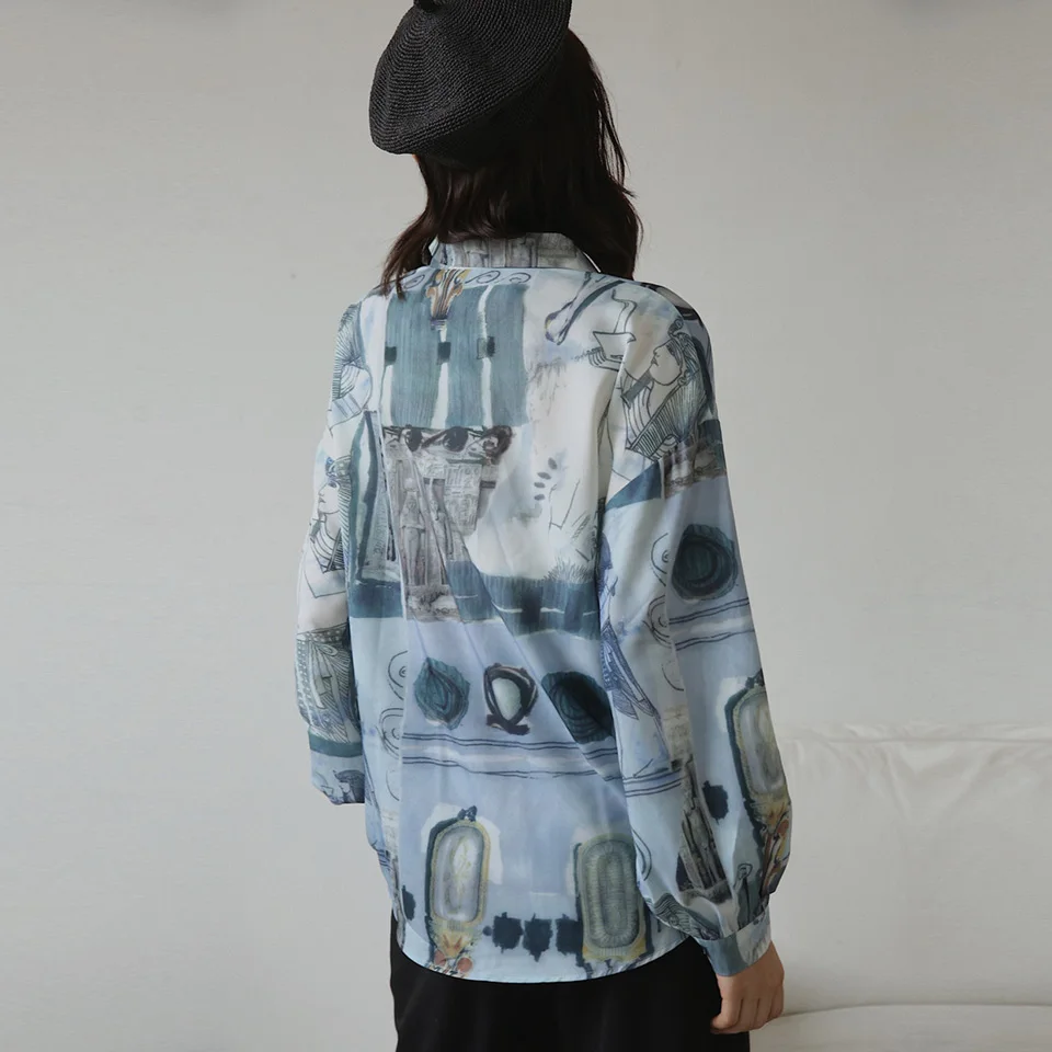 Повседневная Блузка в английском стиле осень 2019 винтажная с мультяшным принтом