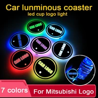 2pcs led car cup holder coaster for mitsubishi logo light for outlander 3 asx lancer 10 l200 pajero accessorie