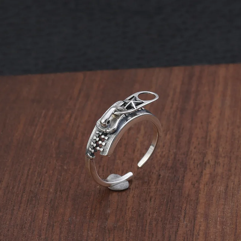 

Женское кольцо на молнии со звездами, винтажное Открытое кольцо из тайского серебра 925 пробы, Серебряное Ювелирное Украшение в вечерние