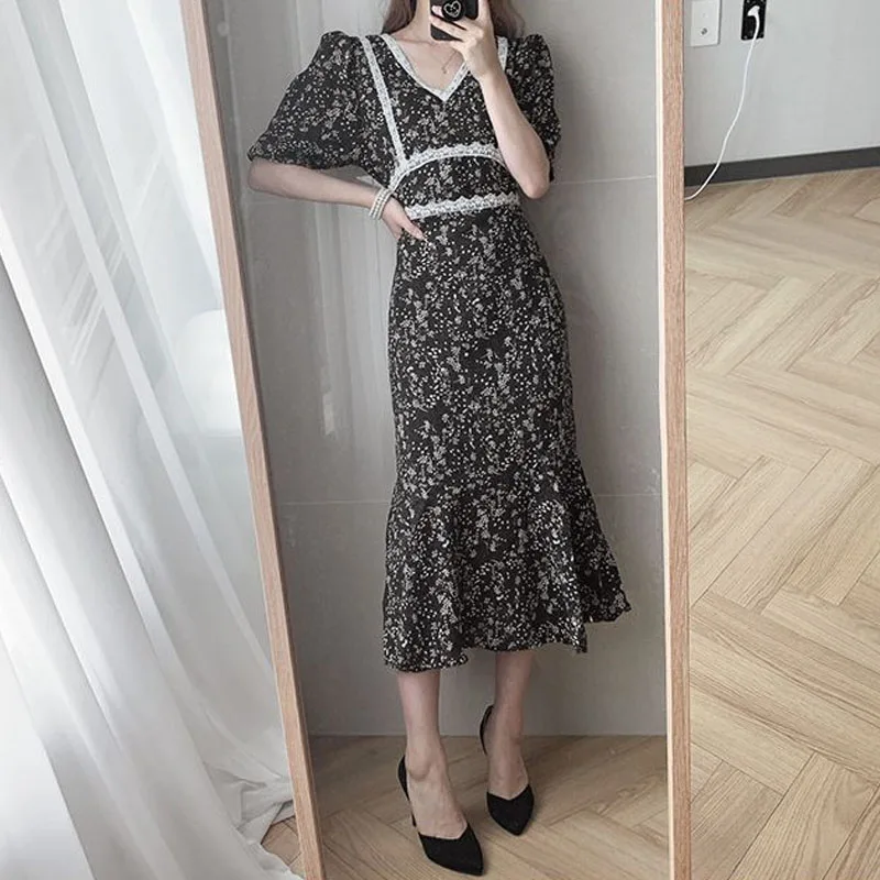 Vestido de gasa de una pieza con cuello en V para mujer, novedad de verano 2021