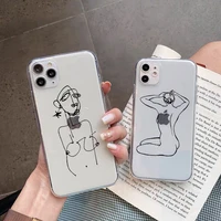 funny abstract women face line soft phone case for iphone 13 11 pro max 12 pro se 7 8 plus xr xs max x kiss more body art cover