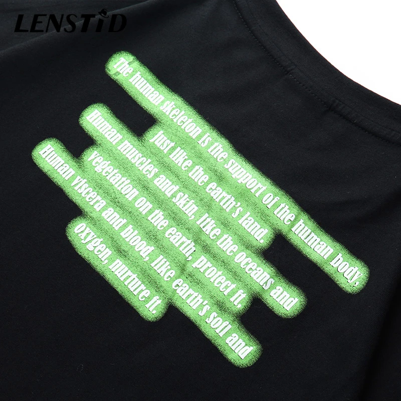 LENSTID Мужская Уличная зеленая жуткая Футболка с принтом скелета 2020 летние хип хоп