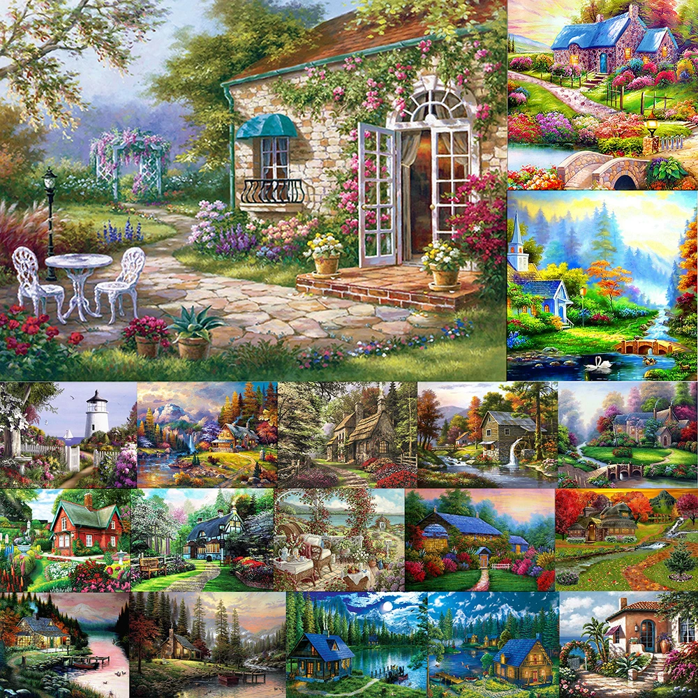 Полная дрель круглая Алмазная Картина Пейзаж деревня Весна 5D алмазная вышивка
