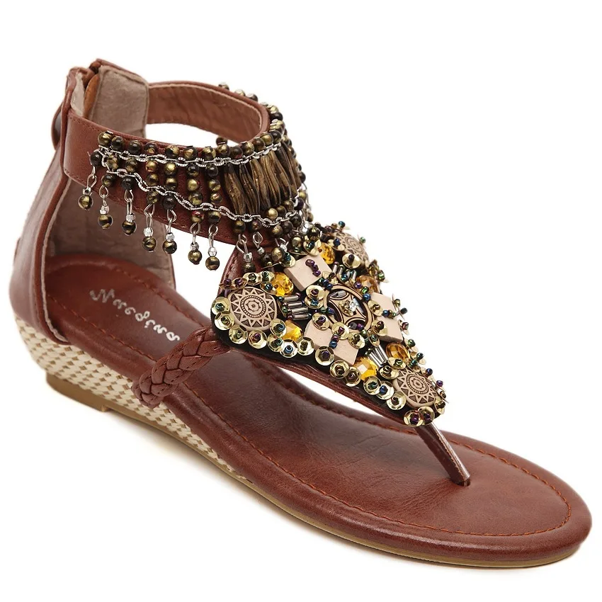 

Women's sandals new summer women's shoes Bohemian Handmade Beaded national style clip toe sandals women's shoes