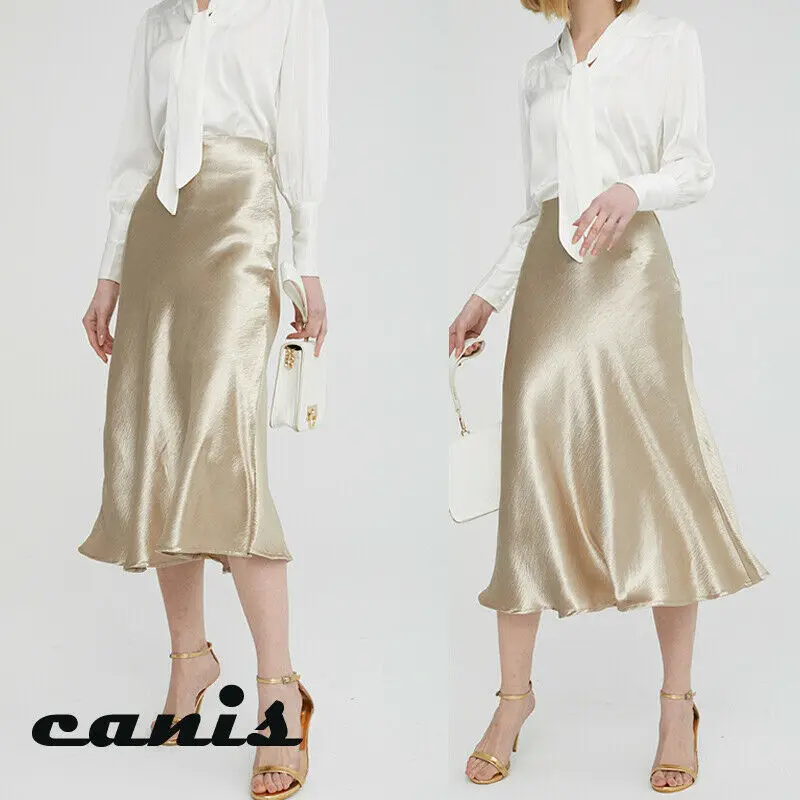 Женская атласная шелковая юбка новинка соблазнительные однотонные Юбки миди