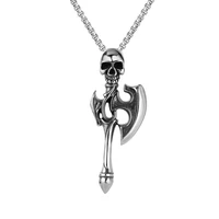 skull tomahawk pendant necklace stainless steel mens necklace new fashion metal retro pendant accessories party jewelry