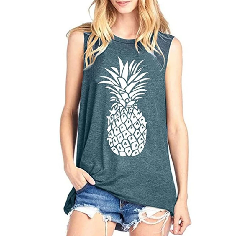 Женская футболка с принтом ананасов забавная свободная без рукавов туника жилет