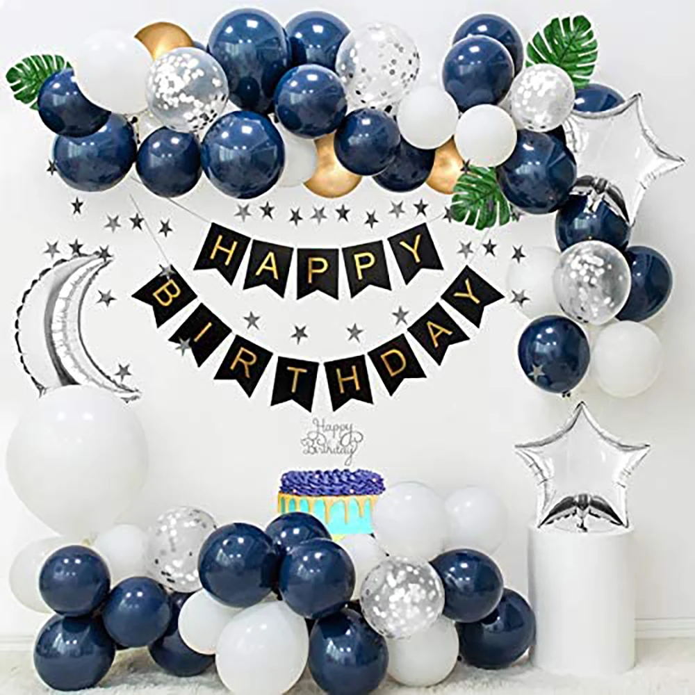 

Navy Blue Birthday Party Decorations Balloon Garland Arch Kit for Wedding Baby Shower Silver Confetti Balloons Party Supplies