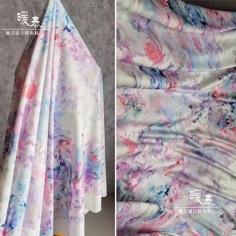 

Micro Elastic Printed Air Layer Fabric Mass of Flowers DIY SILHOUETTE Coat Cheongsam Skirts Dress Clothes Designer Fabric