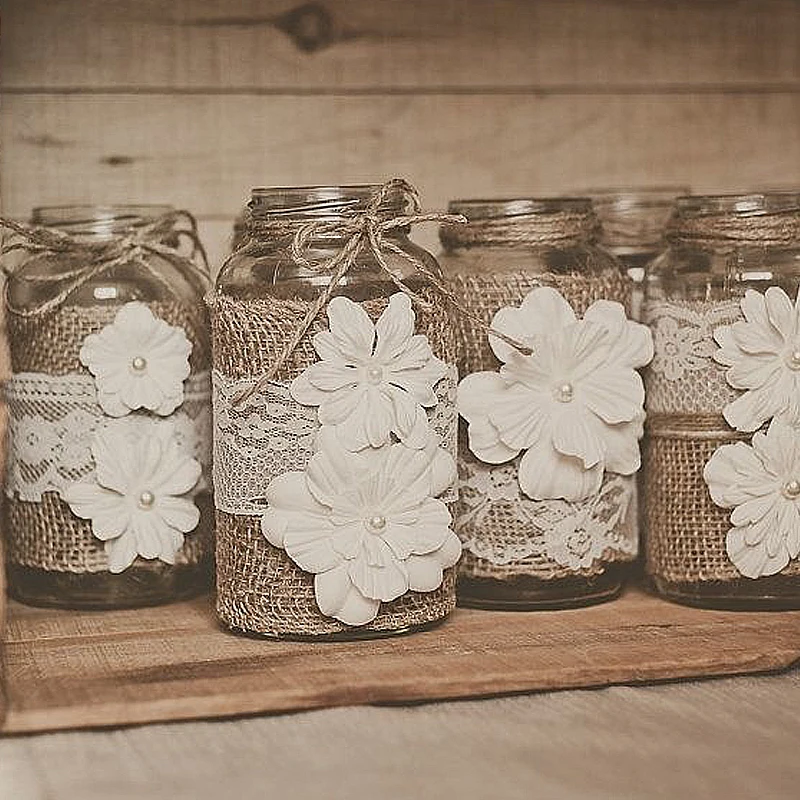 2 м/рулон натуральная джутовая лента с разными белыми кружевами | Дом и сад