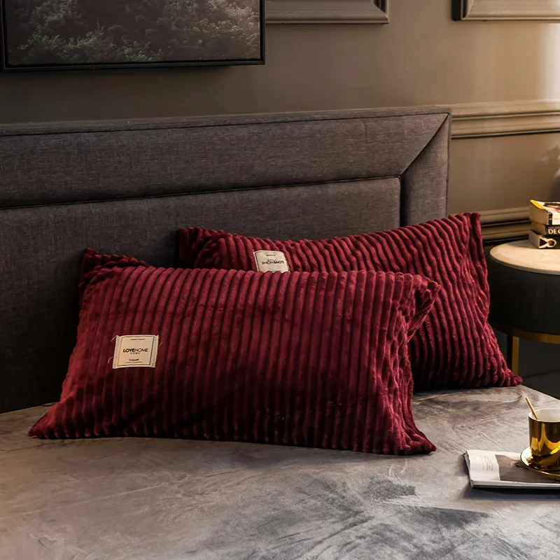 Однотонные цветные наволочки OLOEY 2 предмета коралловый флис сохраняющие тепло