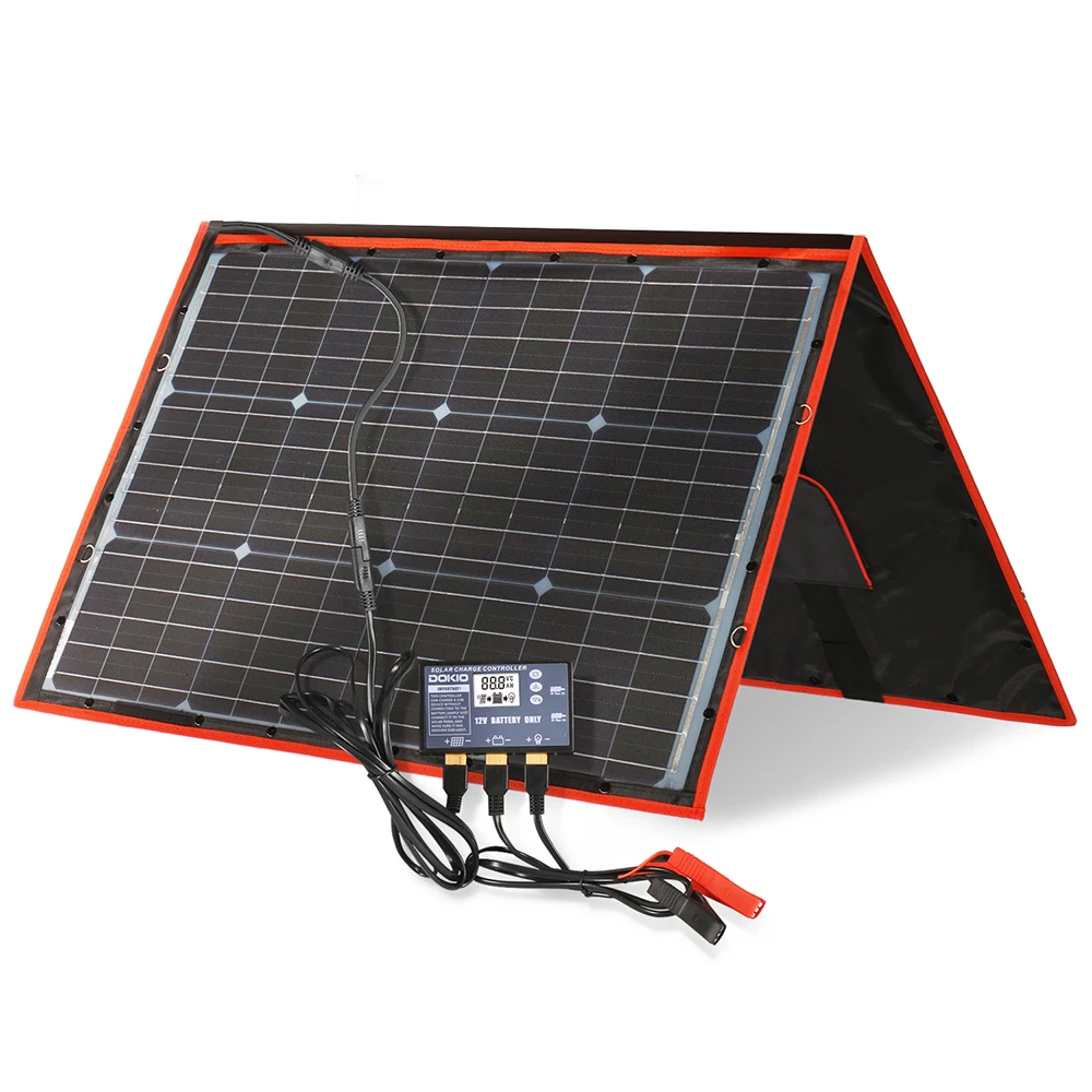 Dokio 100W 110 Вт(55 Вт x 2 шт.) 18V гибкие черные панели солнечных батарей Китай складное+ 12/24V регулятор напряжения 110 ватт панель солнечных батарей
