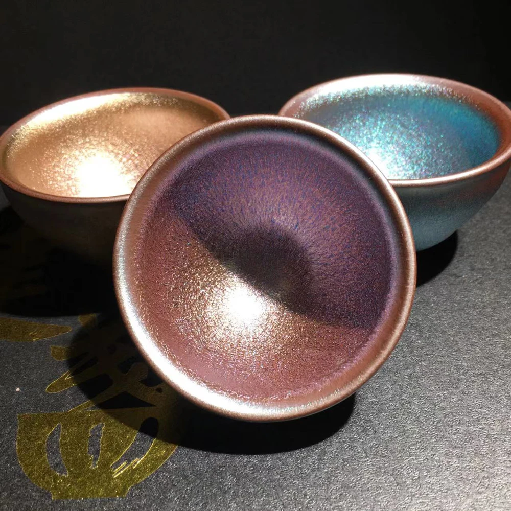 Jianzhan Giftbox 70ml 6pcs Color Tenmoku Tea Cup Natural Ore Glazed Chinese Traditional Kiln Bowl Ceramic Teaware  Kung Fu Cup