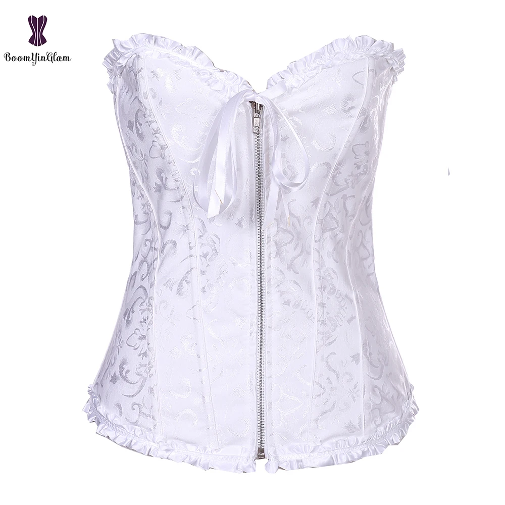 Zip Up Corset Floral Jacquard Bustier Plus Size 6XL Gorset Lace Korsett For Women Fish Boned Korse Waist Slimming Sexy | Женская одежда
