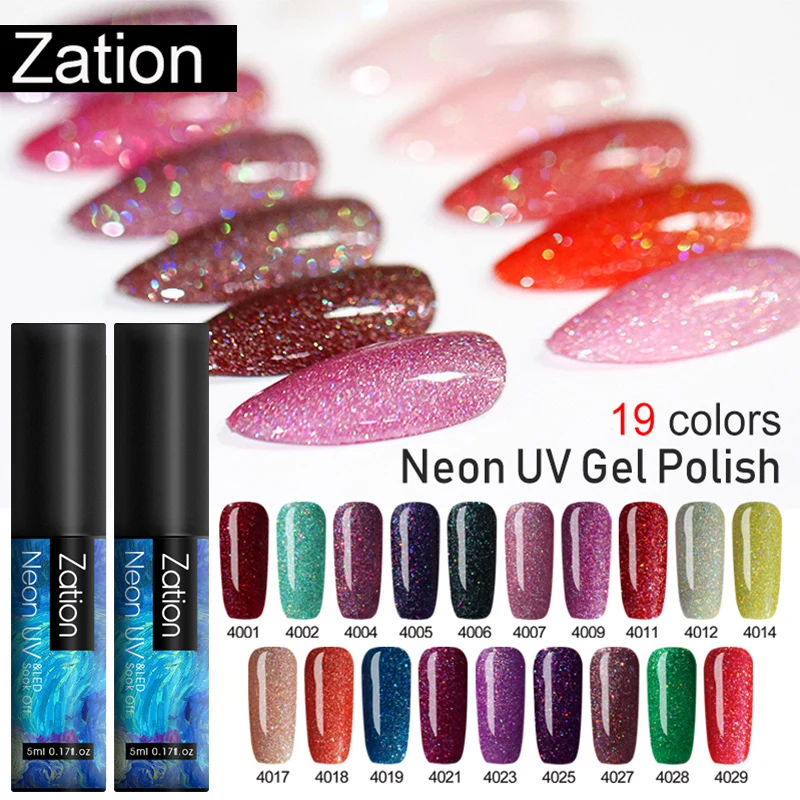 Zation Полупостоянный Гель лак для ногтей долговечный Сияющий неоновый впитывающий