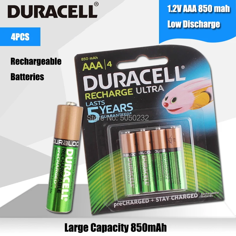 

4PCS Original DURACELL AAA 1.2V 850mAh For Flashlight Toy Camera PreCharged high capacity Rechargeable Batteries