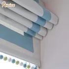 Современные белые и синие полосы с красочным помпоном, плоские римские затемнения, выполненные по индивидуальному заказу римские жалюзи с установкой в комплекте