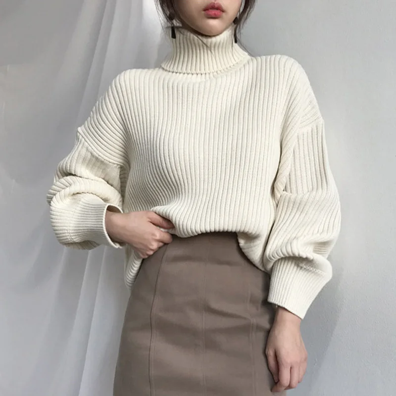 BGTEEVER шикарные женские свитера с высоким воротом плотные однотонные пуловеры