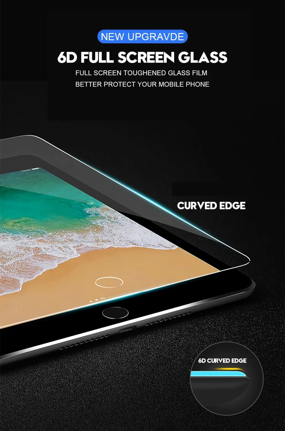 9D защита экрана с закругленными краями для iPad 7, 10,2 дюймовая защитная пленка, закаленное стекло для iPad 7, 10,2 дюймов, стекло для экрана