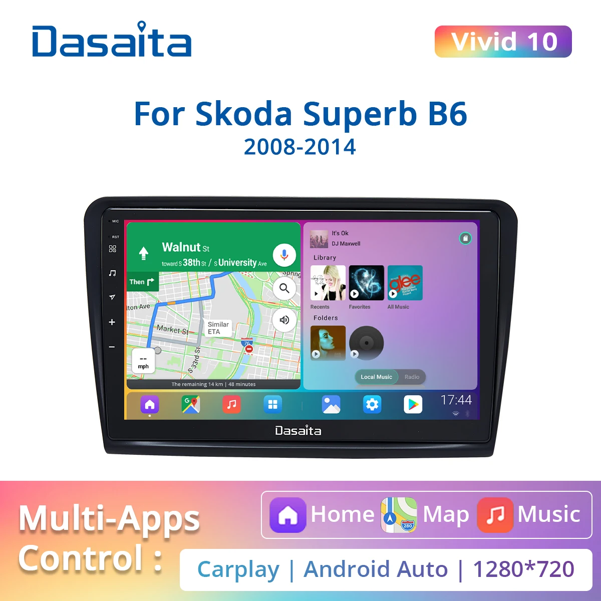 

Dasaita Vivid For Skoda Superb B6 2008-2014 Car radio 1 din stereo 1280*720 IPS 4G RAM 64G ROM BT5.0 Carplay Navigation GPS DPS