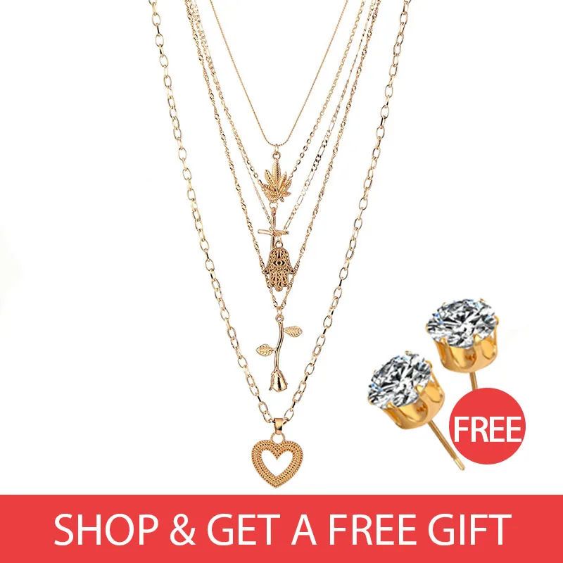 Купите 1 Товар и получите подарок золотого серебряного цвета многослойный колье