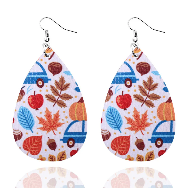 Серьги-капли из искусственной кожи с кленовым принтом на День Благодарения