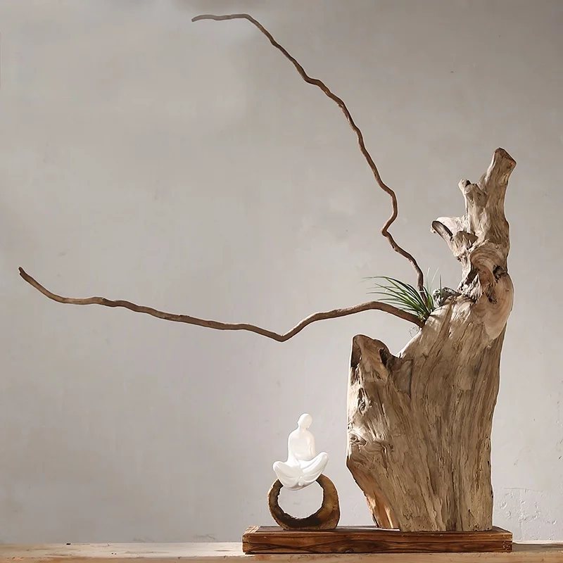 

zq Chinese Style Weathered Wood Dried Wood Zen Ornament Office Hotel Villa Shop Club Home Hallway Shoe Cabinet Accessories