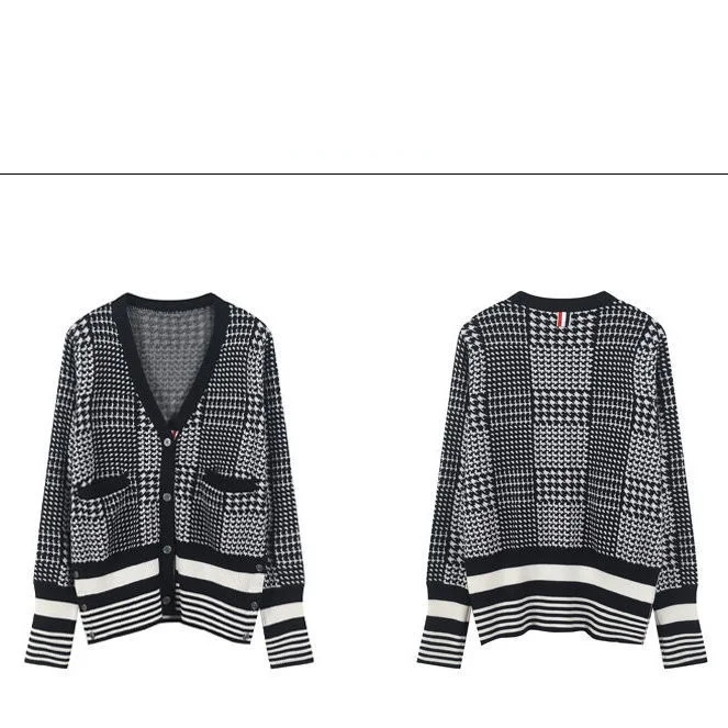 

Осень 2021, Женский высококлассный новый свитер, кардиган, свободный облегающий клетчатый свитер с рисунком «гусиные лапки», пальто