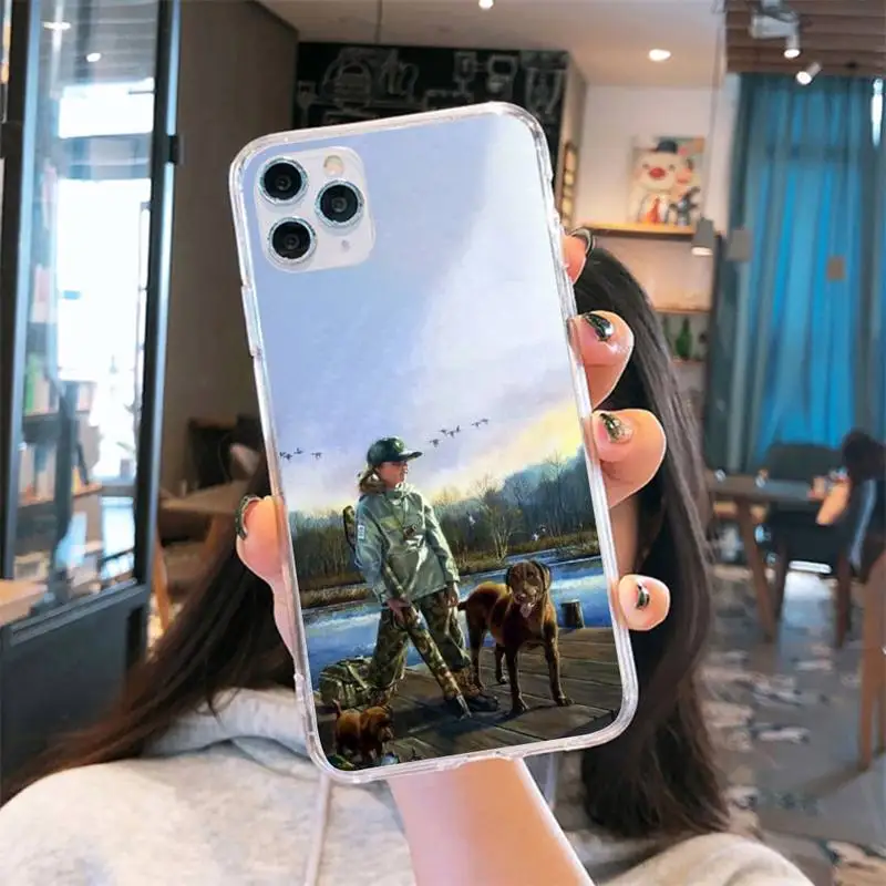 

Hunting animal and fishing man Phone Case Transparent for iPhone 6 7 8 11 12 s mini pro X XS XR MAX Plus
