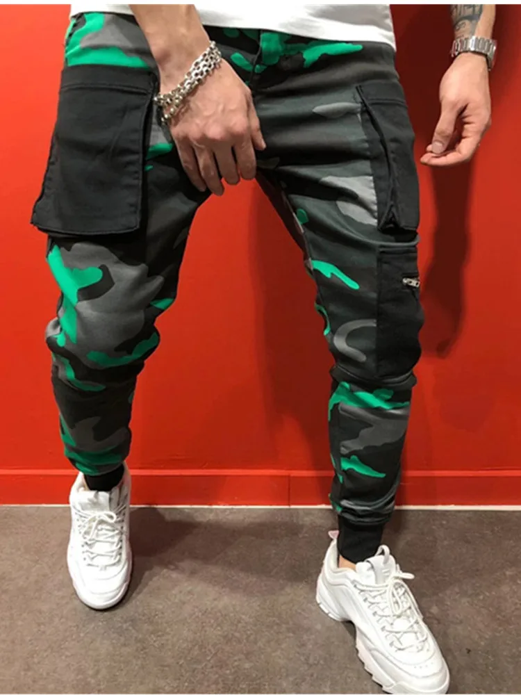 Тонкие летние мужские камуфляжные повседневные штаны Лоскутные Спортивные