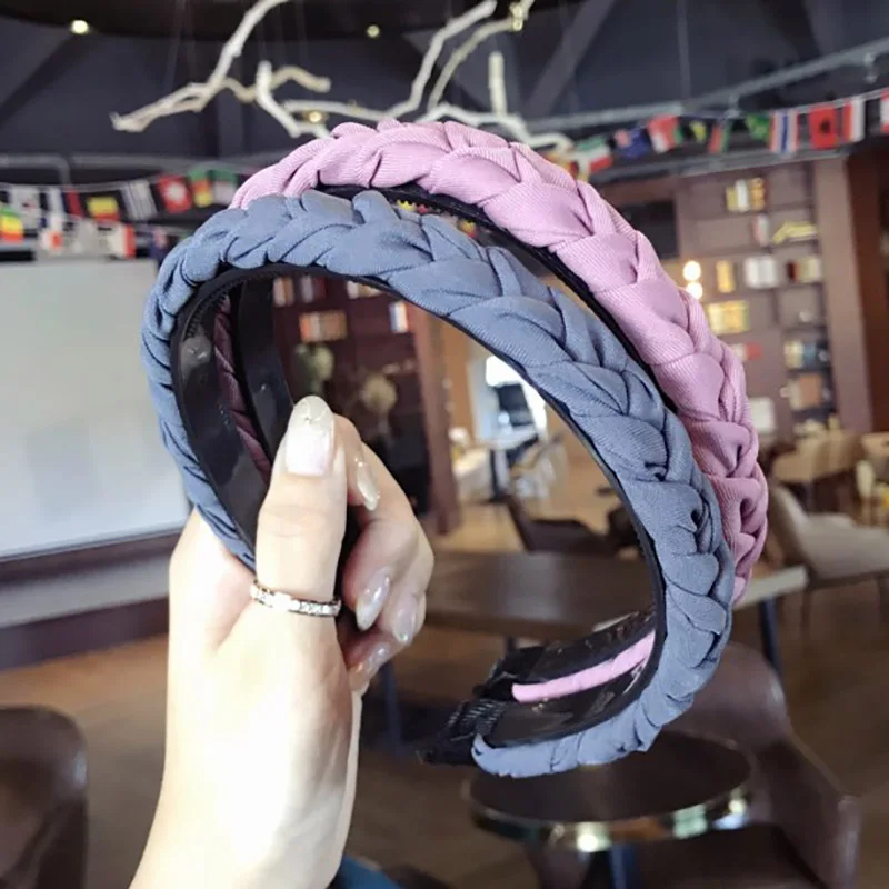 

1Pcs Fashion Women's Hair Hoop Hair Accessories Pure Color Korean Style Handmade Weave Thin-brimmed Cloth Non-slip Nice Gift