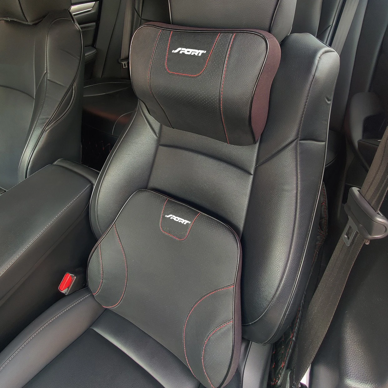 

Genuine leather Soft Memory Car Seat waist back Headrest Neck Pillow Comfortable Cushion For Ford Sport car seat set luxury