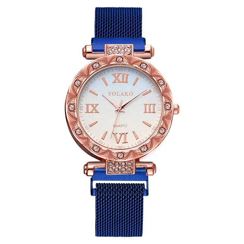 Кварцевые часы для женщин модные роскошные розовое золото Алмаз Звездное небо