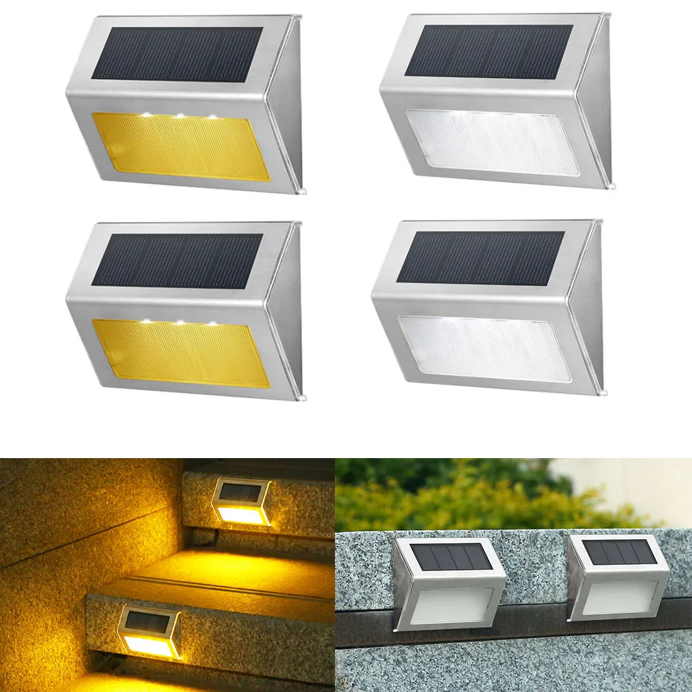

5W 3LED Solar Garden Wall Light Auto On Outdoor Security Lamp IP65 Stainless Steel Street Light 30LM Stick On Stair Step Lamp