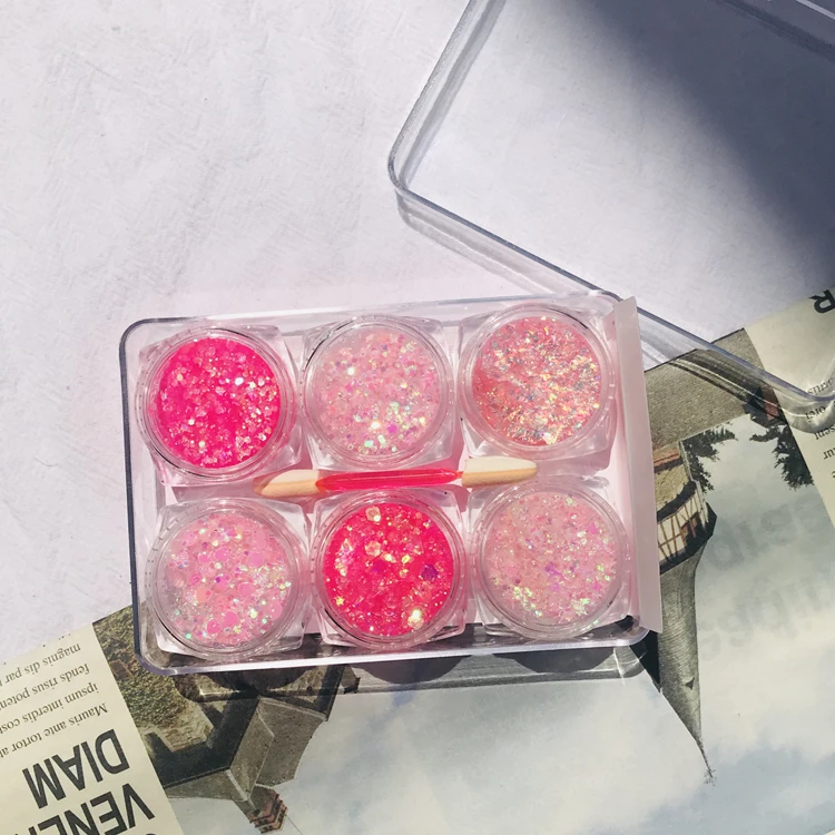 6 цветов/упаковка тени для век с блестками|Блестки тела| |